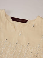 Thumbnail for Sangria Off White Floral Embroidered Mirror Work Pure Cotton Anarkali Kurta Set