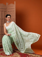 Thumbnail for Anouk Green Floral Embroidered Organza Saree - Distacart