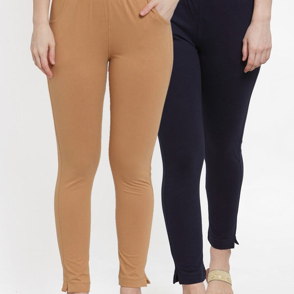 TAG 7 Women Pack Of 2 Solid Straight-Fit Ankle-Length Leggings - Distacart