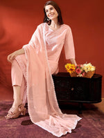 Thumbnail for Anouk Women Floral Embroidered Regular Thread Work Kurta with Trousers & With Dupatta