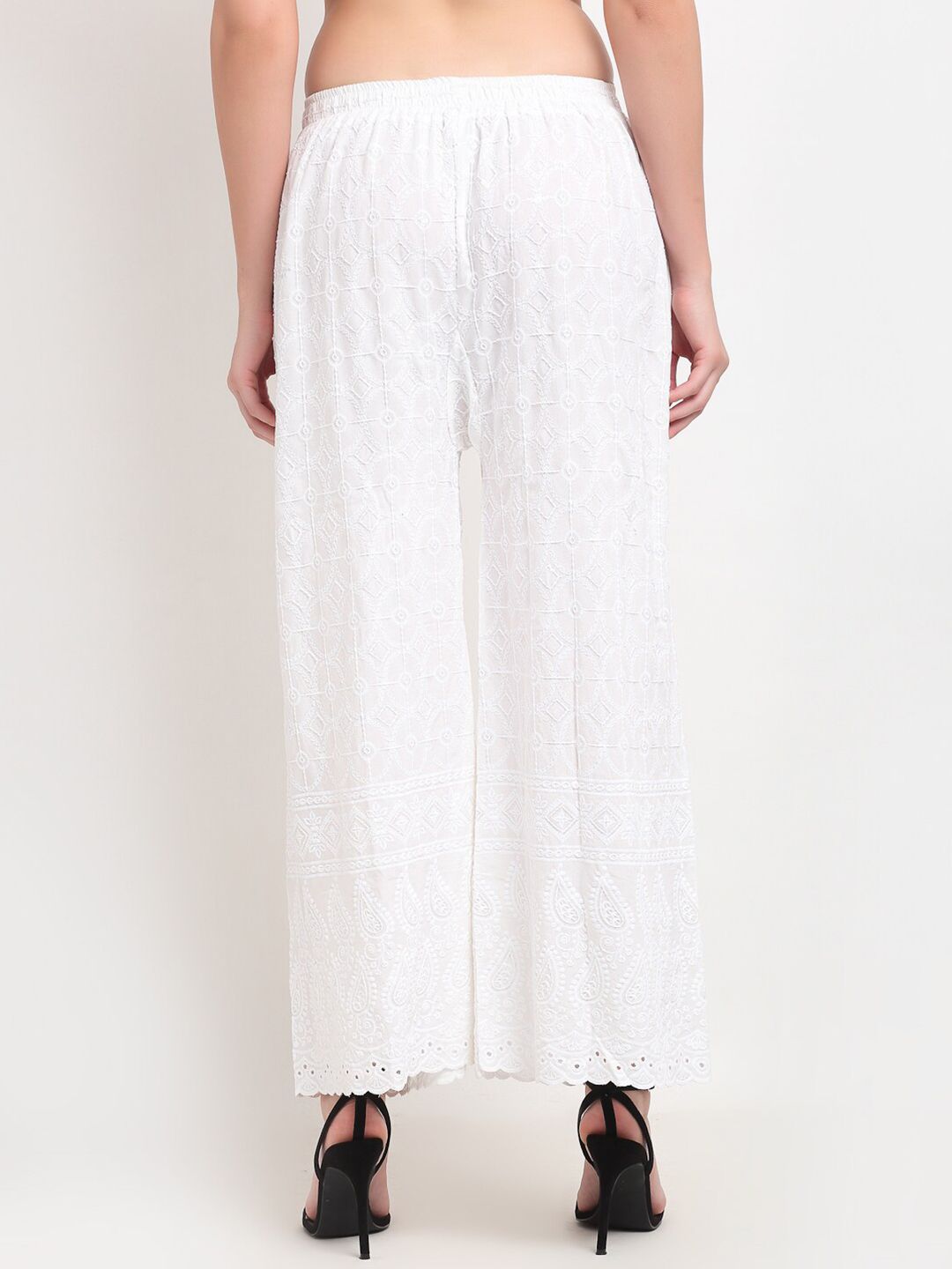TAG 7 Women White Embroidered Flared Ethnic Palazzos - Distacart