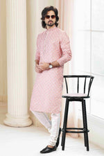 Thumbnail for Raivat Ethnic Cotton Thread Work Kurta Pajama In Peach Colour - Dista