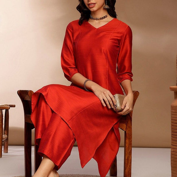 Anouk V-Neck Three-Quarter Sleeves A-Line Kurta With Palazzos - Distacart