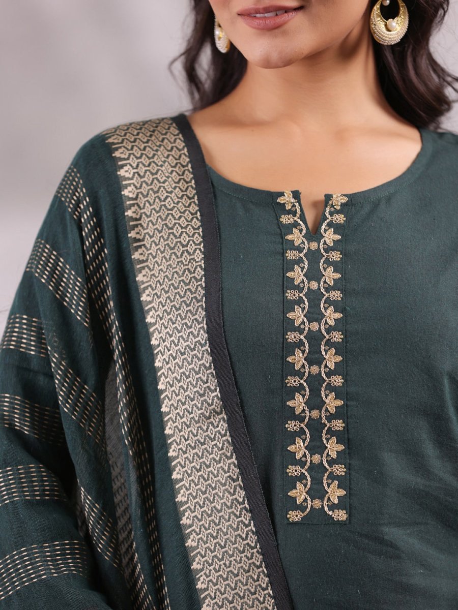 Anubhutee Ethnic Motifs Emrboidered Sequined Pure Cotton Kurta with Trousers & Dupatta - Distacart