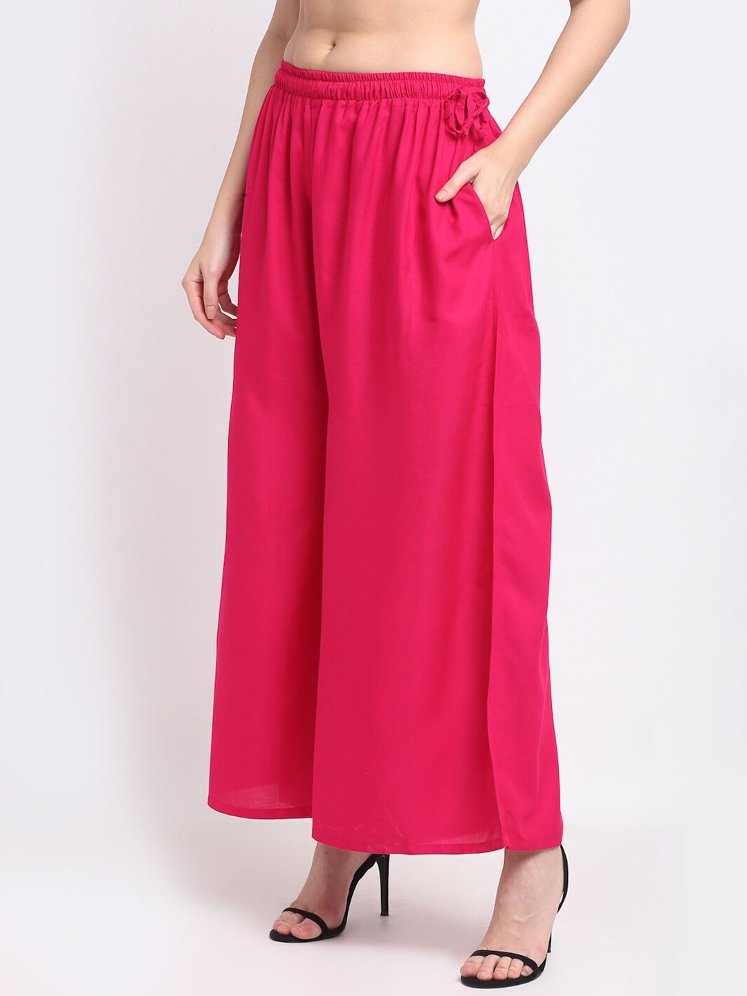 TAG 7 Women Pink Flared Palazzos - Distacart