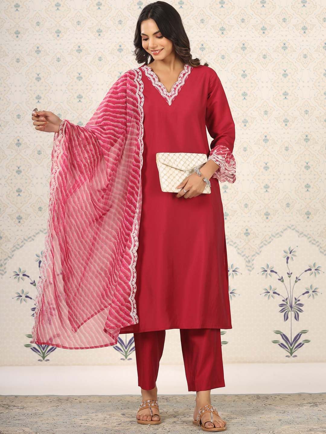 Ode by House of Pataudi Women Ethnic Motifs Yoke Design Regular Thread Work Kurta with Trousers & With - Distacart