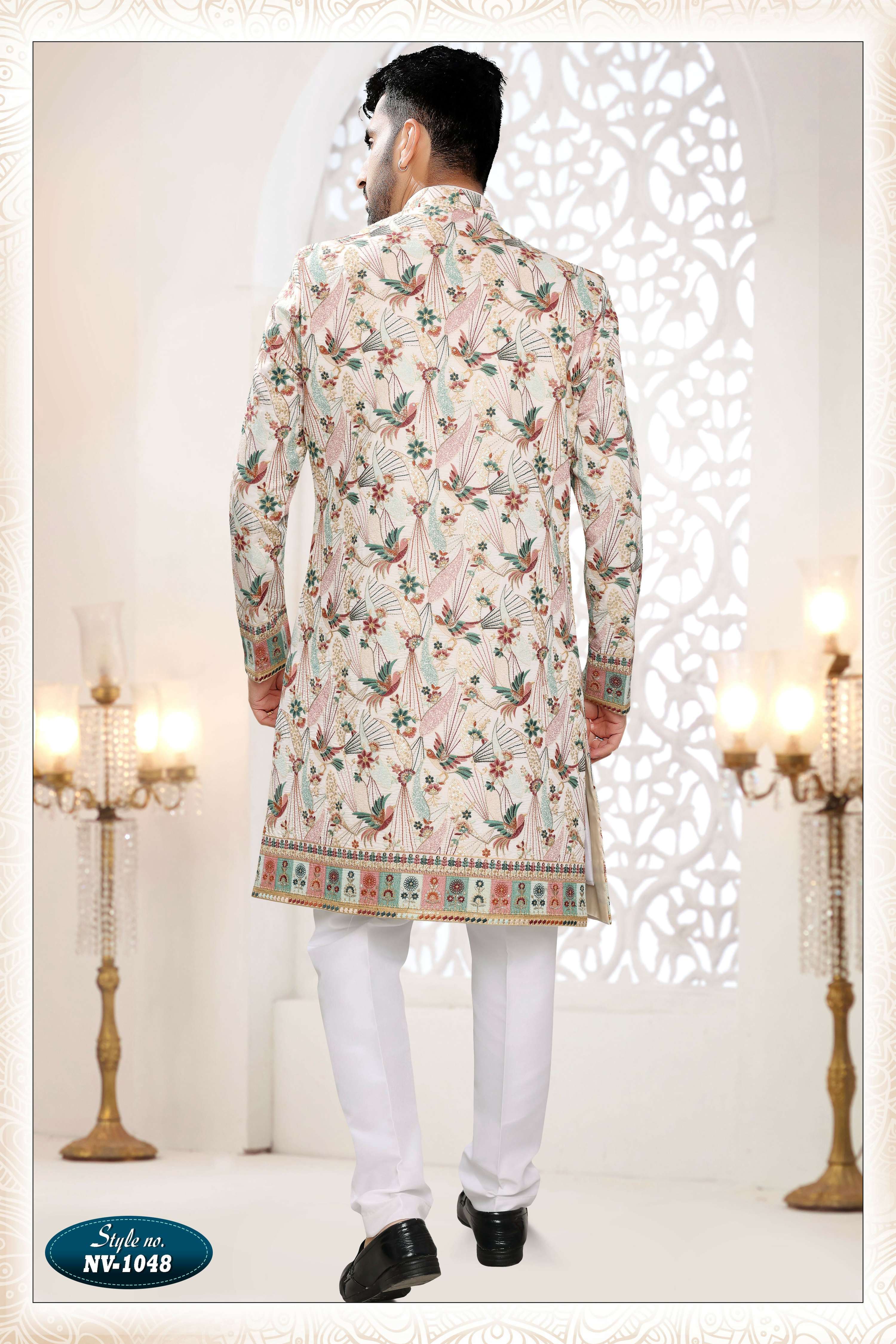 Joban Fashion Men's White Straight Silk Thread And Sequence Embroidery All Over 3 Pc Kurta Set - Distacart