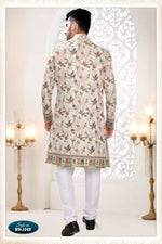 Thumbnail for Joban Fashion Men's White Straight Silk Thread And Sequence Embroidery All Over 3 Pc Kurta Set - Distacart