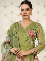 Thumbnail for Ode by House of Pataudi Floral Printed Angrakha Kurta With Trousers & Dupatta