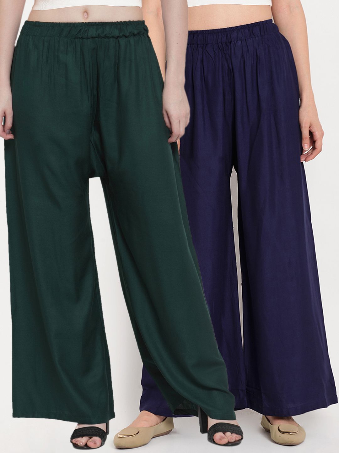 TAG 7 Women Pack of 2 Solid Flared Palazzos - Distacart