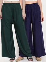Thumbnail for TAG 7 Women Pack of 2 Solid Flared Palazzos
