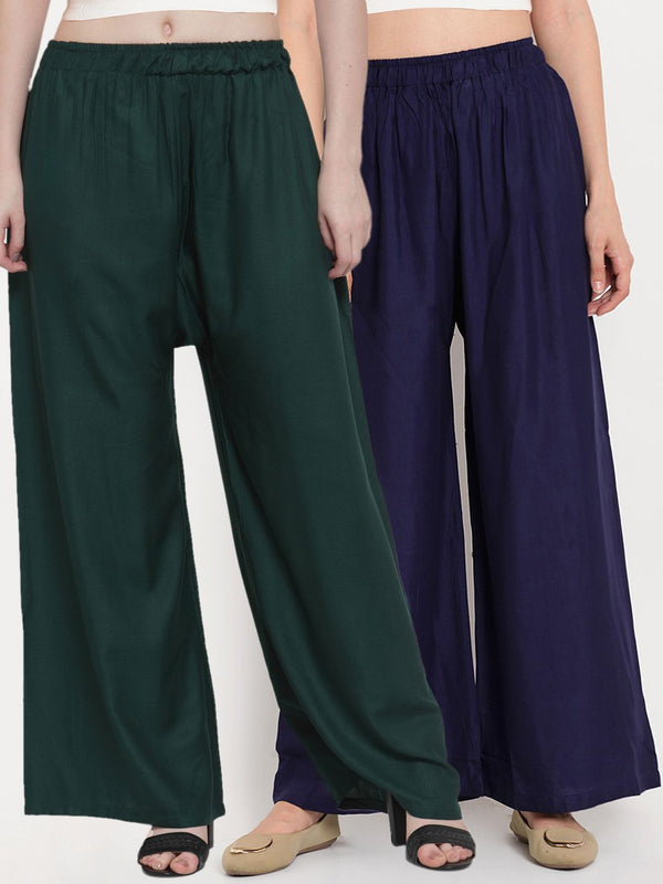 TAG 7 Women Pack of 2 Solid Flared Palazzos