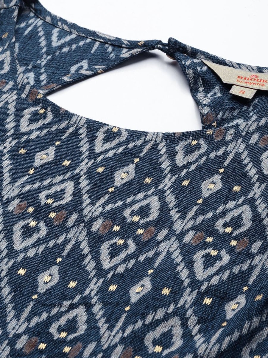 Anouk Women Navy Blue Ethnic Motifs Printed Empire Kurti with Dhoti Pants - Distacart