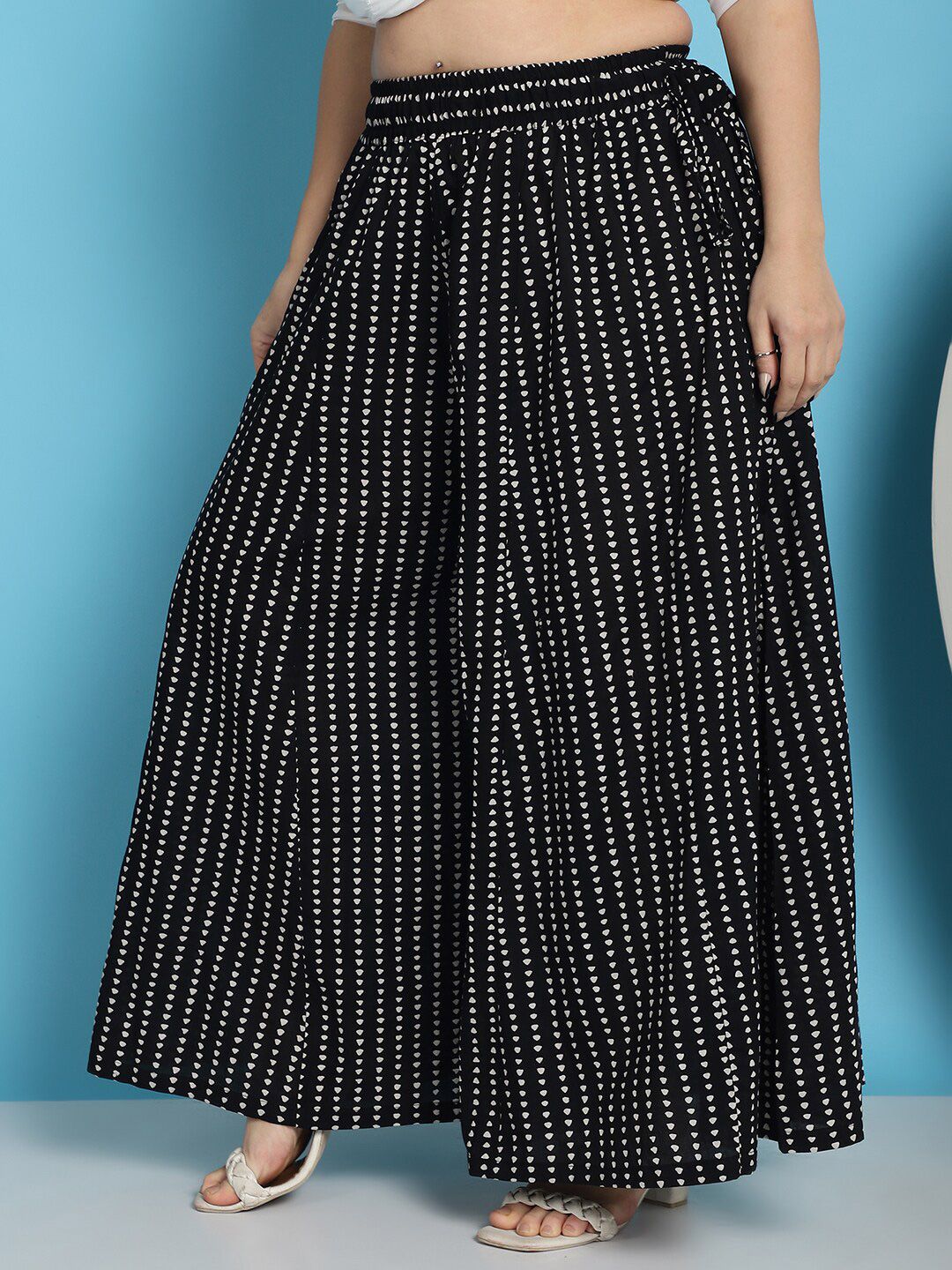 TAG 7 Geometric Printed Pure Cotton Flared Ethnic Palazzo