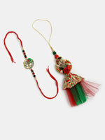 Thumbnail for NVR Women & Men Set of 2 Multicolor Peacock Design Bhaiya Bhabhi Rakhi With Roli Chawal & Chocolate - Distacart