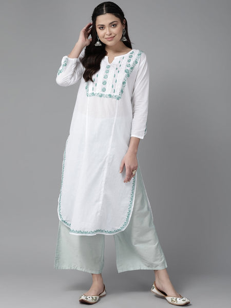 ADA Ethnic Motifs Embroidered Chikankari Floral Kurta - Distacart