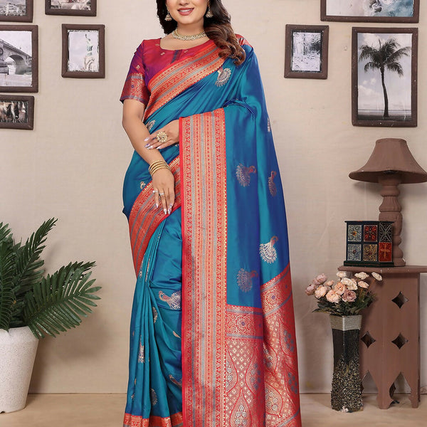Joban Fashion Banarasi Royal Blue Small Butti Soft Silk Saree - Distacart