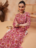 Thumbnail for Anouk Floral Printed Round Neck Pure Cotton Straight Kurta