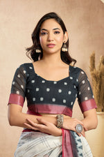 Thumbnail for Vastranavya Digital Printed Linen Ready To Wear Pocket Saree with Unstitched Blouse - Distacart