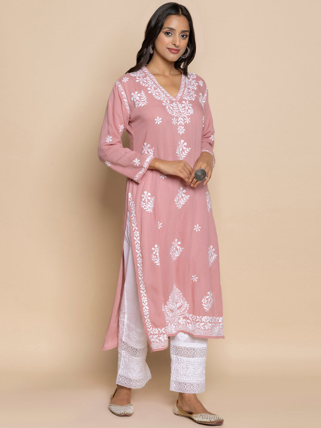 HOUSE OF KARI Floral Embroidered Fizaa Chikankari Pure Cotton Straight Kurta - Distacart