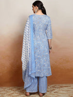 Thumbnail for Vishudh Women Floral Printed Angrakha Pure Cotton Kurta with Palazzos & With Dupatta - Distacart