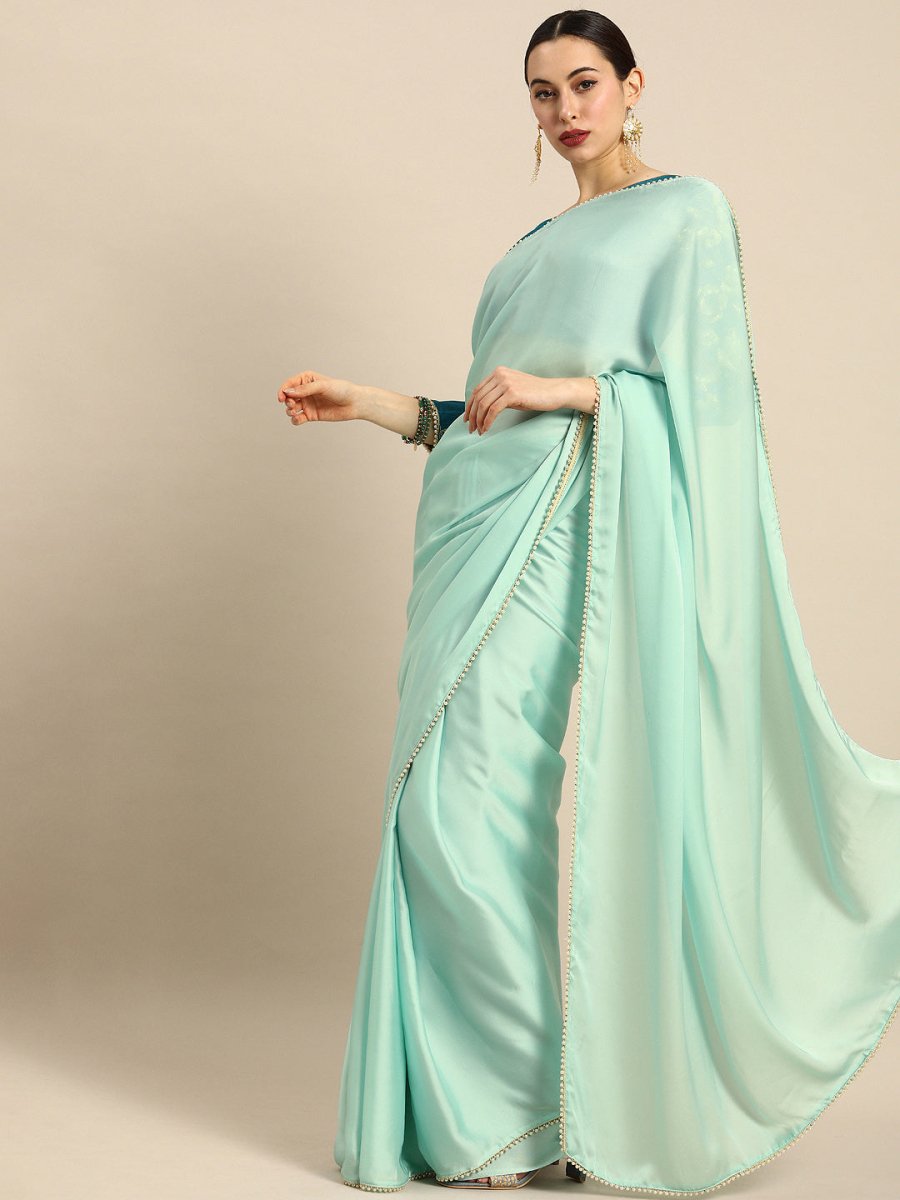 Anouk Sea Green Solid Saree - Distacart