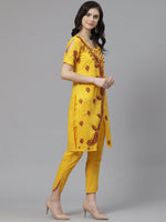 Thumbnail for ADA Women Yellow & Maroon Paisley Chikankari Embroidered Sustainable Handloom Kurta with Trousers - Distacart