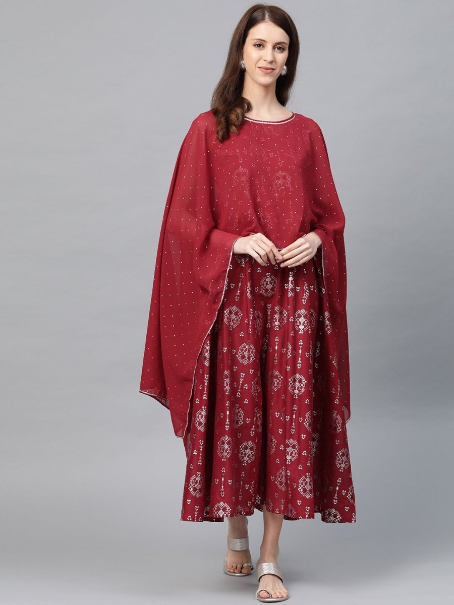 AURELIA Printed Cape Maxi Cotton Dress - Distacart