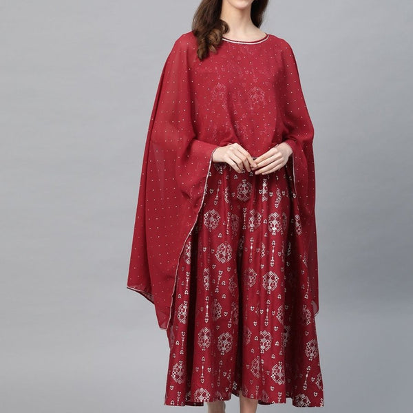 AURELIA Printed Cape Maxi Cotton Dress - Distacart