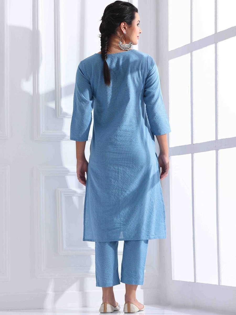 Anouk Women Regular Kantha Work Pure Cotton Kurta with Trousers