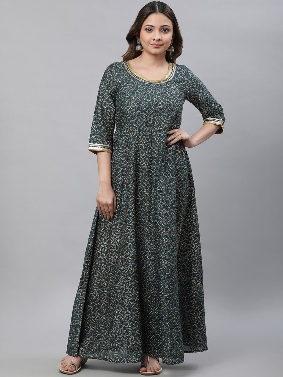 AURELIA Floral Printed Pure Cotton A-Line Ethnic Dress - Distacart