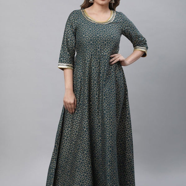 AURELIA Floral Printed Pure Cotton A-Line Ethnic Dress - Distacart