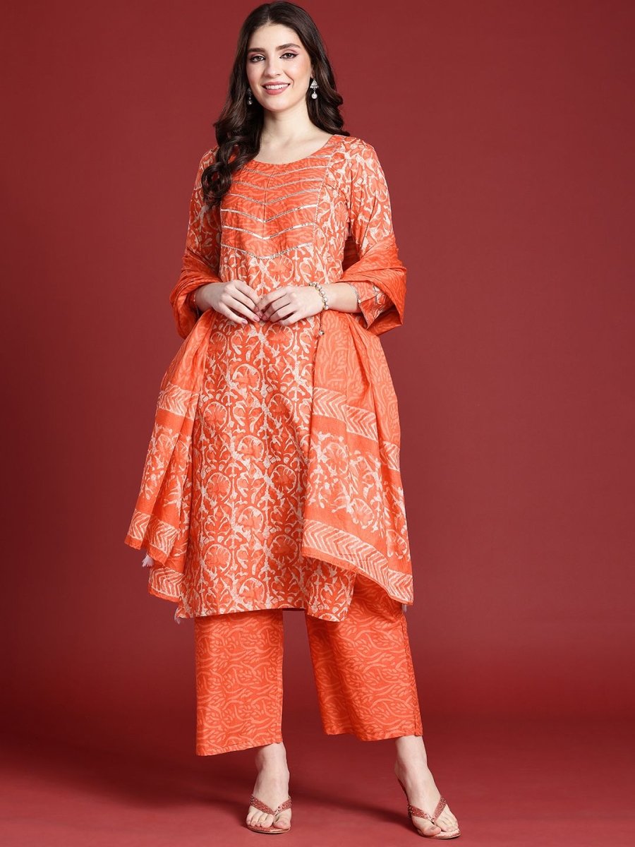 Anouk Women Floral Printed Regular Gotta Patti Pure Cotton Kurta with Trousers & Dupatta