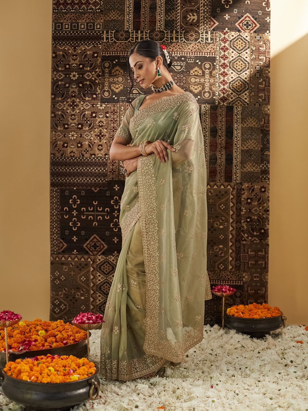 kasee Floral Zardozi Supernet Designer Saree - Distacart