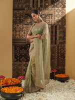 Thumbnail for kasee Floral Zardozi Supernet Designer Saree - Distacart