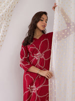 Thumbnail for Indo Era Floral Embroidered Beads And Stones Straight Kurta With Palazzos