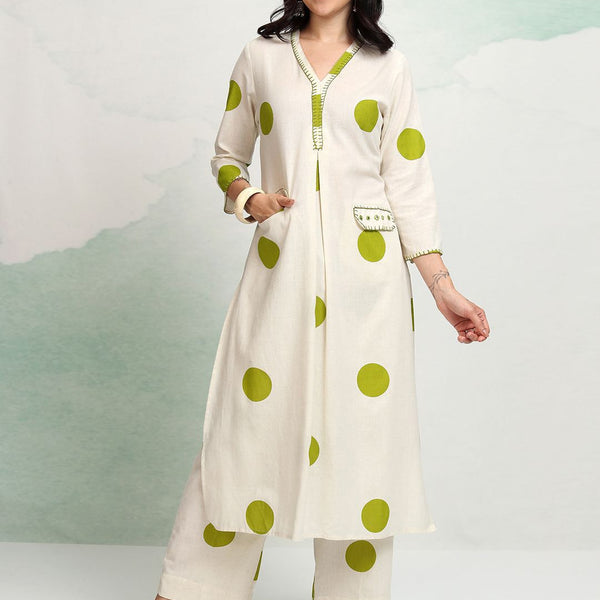 Vishudh Geometric Printed Thread Work V-Neck Straight Kurta With Palazzos - Distacart