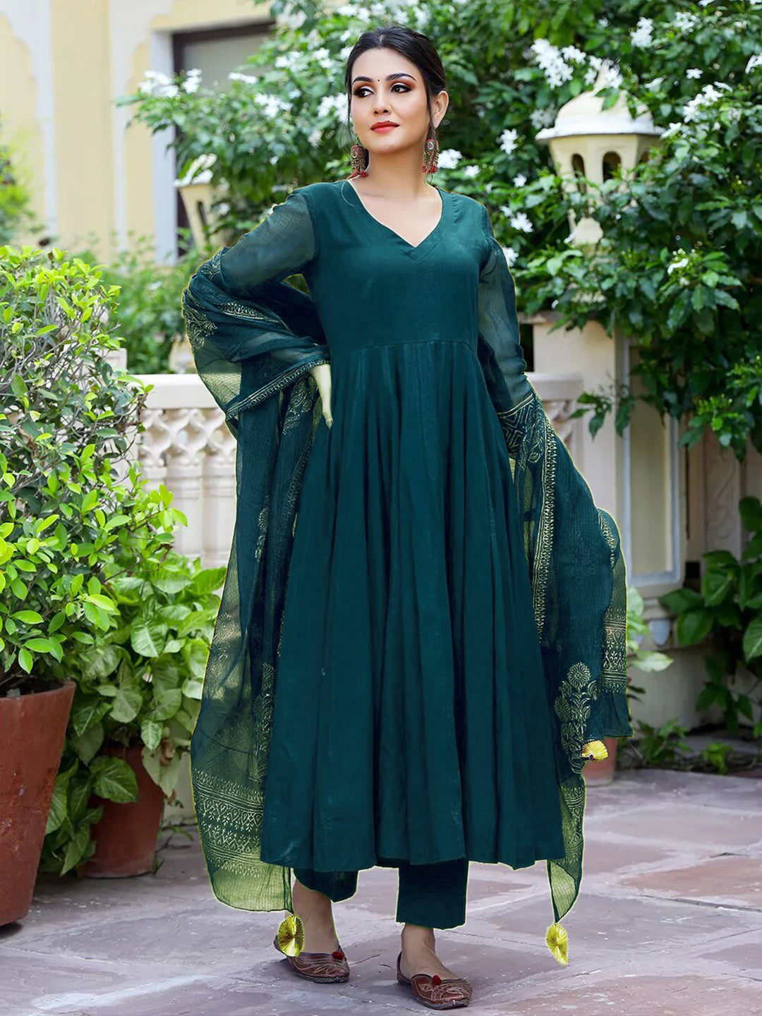 Kalini Empire Anarkali Kurta With Trousers & Dupatta - Distacart