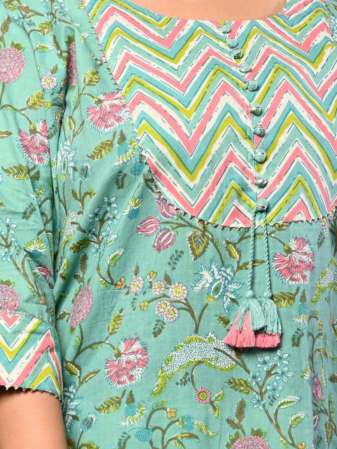 Swasti Women Green Floral Printed Flared Sleeves Floral Kurta - Distacart