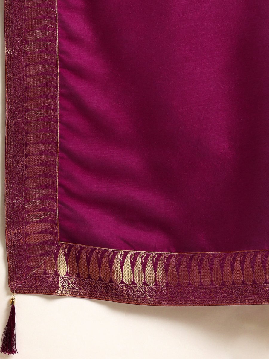 Anouk Purple Cotton Blend Solid Banarasi Saree - Distacart