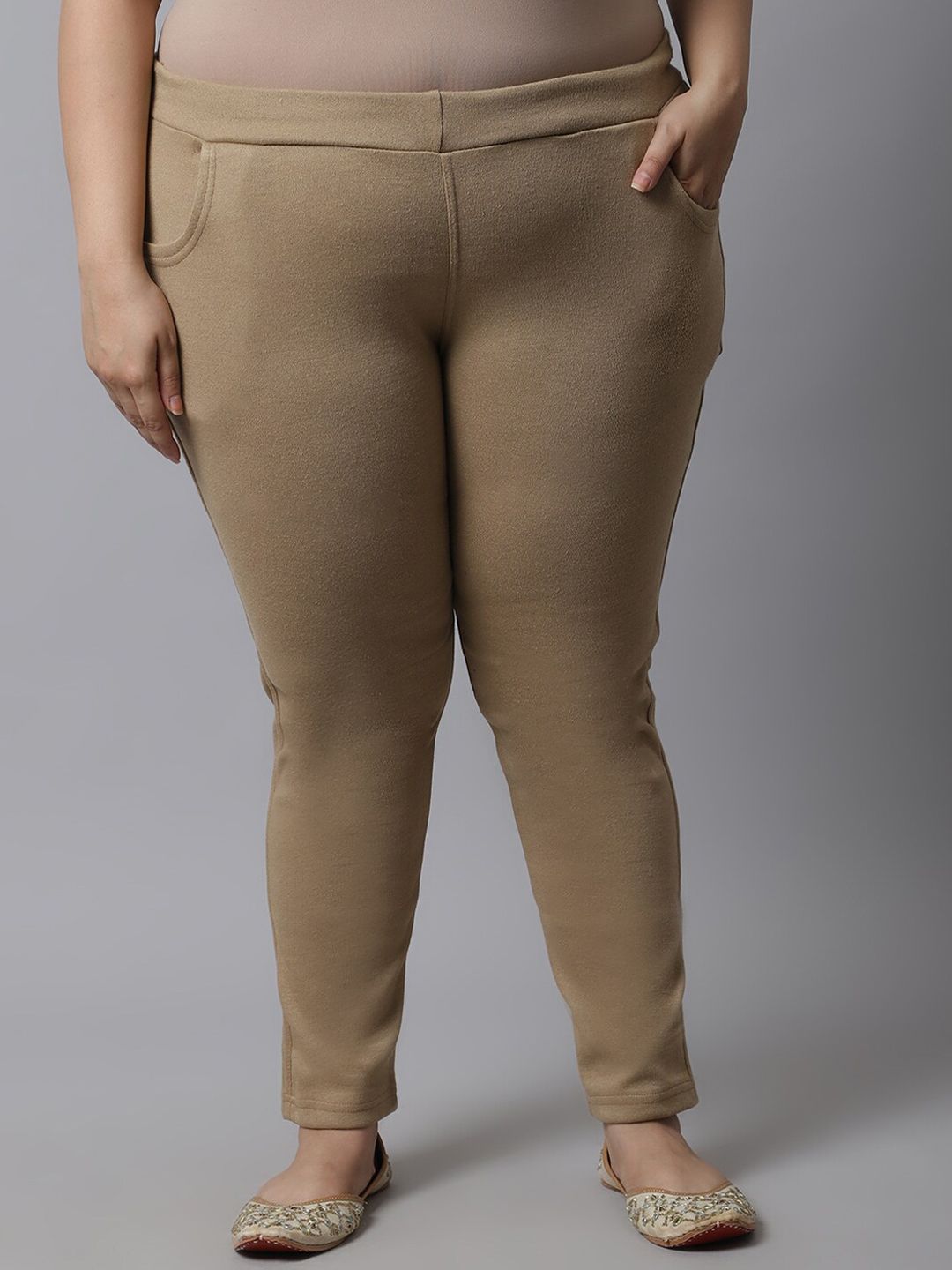 TAG 7 Women Plus size Beige Solid Ankle-Length Leggings - Distacart