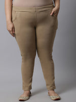 Thumbnail for TAG 7 Women Plus size Beige Solid Ankle-Length Leggings - Distacart