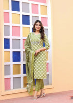 Thumbnail for Alvano Printed 3Pcs Straight Kurti with Pant and Dupatta set for women and Girls Rayon (Light Green) - Distacart