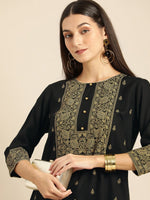 Thumbnail for All About You Women Black & Mustard Yellow Printed Kurta with Trousers - Distacart