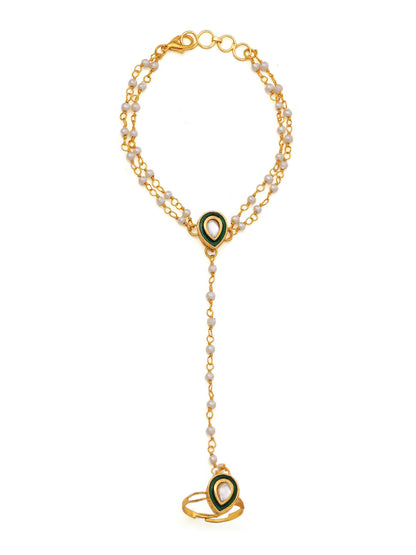 Ruby Raang Gold Green Meenakari Kundan Haath Phool - Distacart
