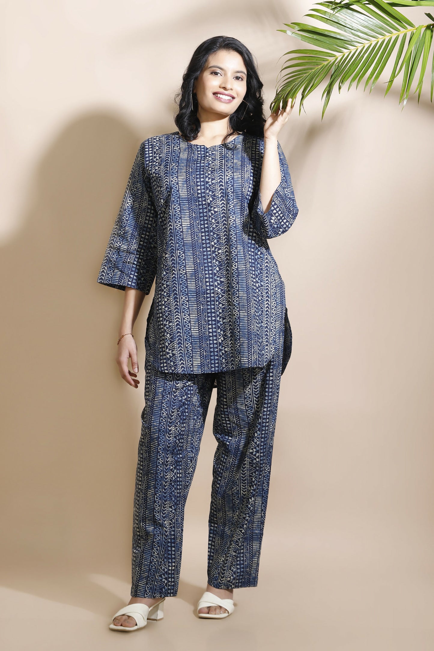 Breathables Blue Abstract Cotton Kurta & Pant Co-Ord Set - Dista