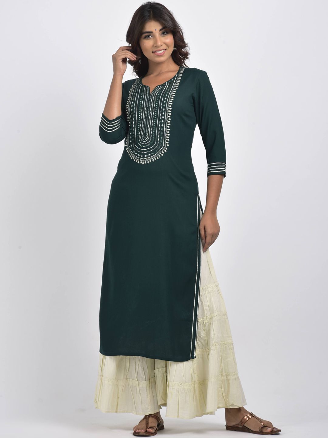 Swasti Women Green Yoke Design Thread Work Floral Kurta - Distacart