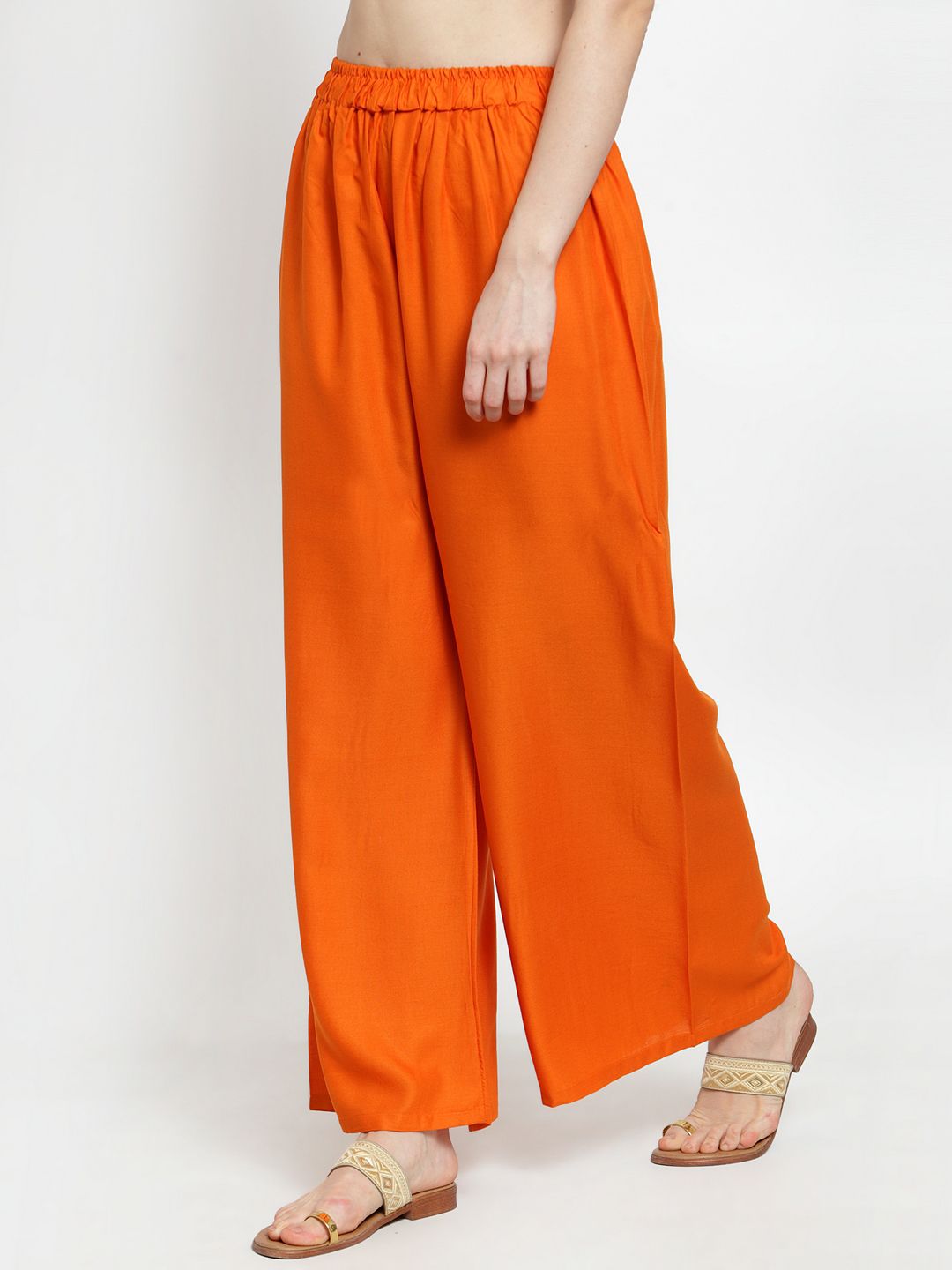 TAG 7 Women Orange Solid Wide Leg Palazzos - Distacart