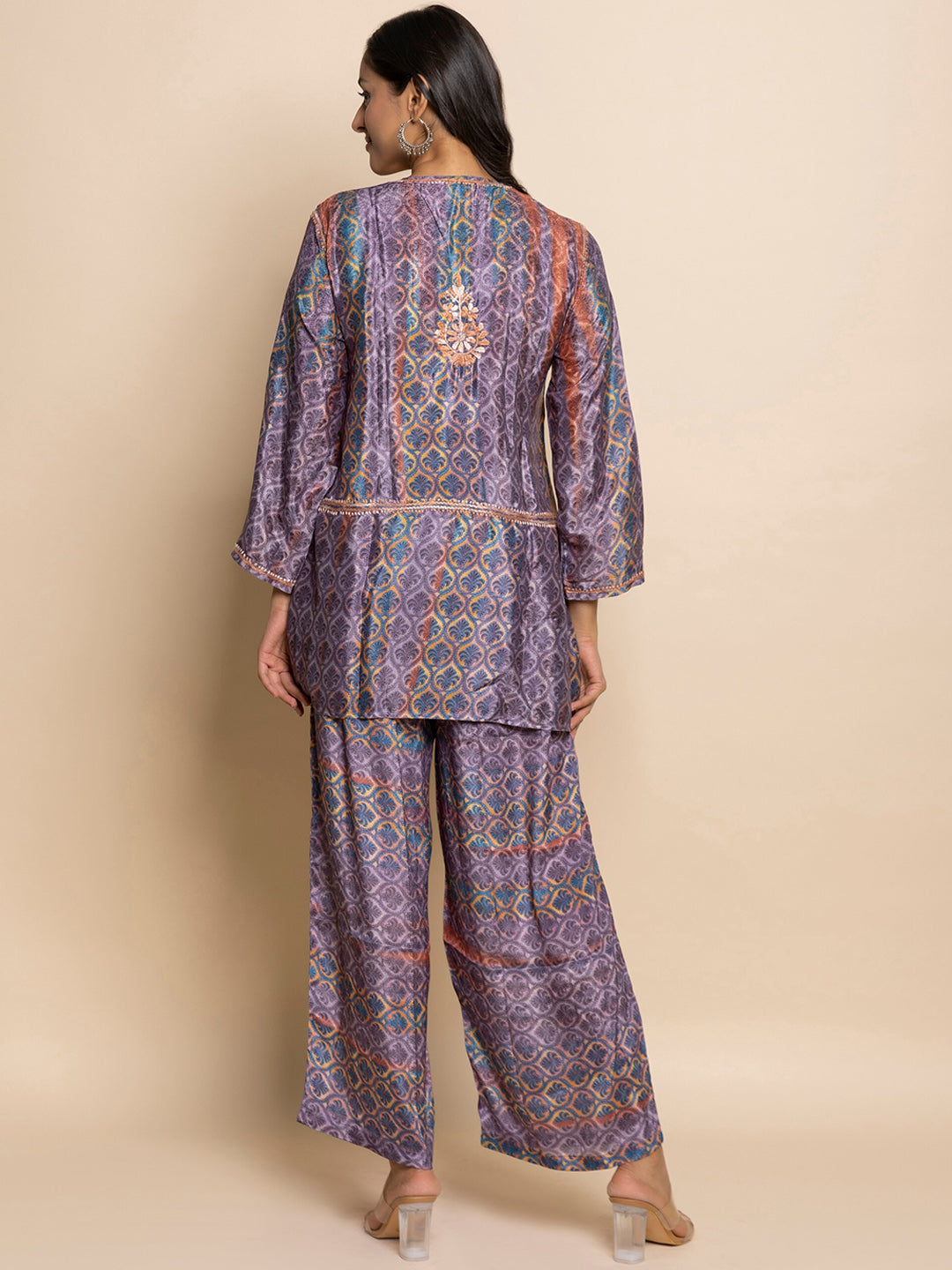 HOUSE OF KARI Floral Embroidered Regular Chikankari Straight Kurta with Palazzos - Distacart