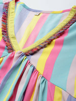 Thumbnail for Ahalyaa Women Neon Green & Blue Candy Striped Kurta with Palazzos - Distacart